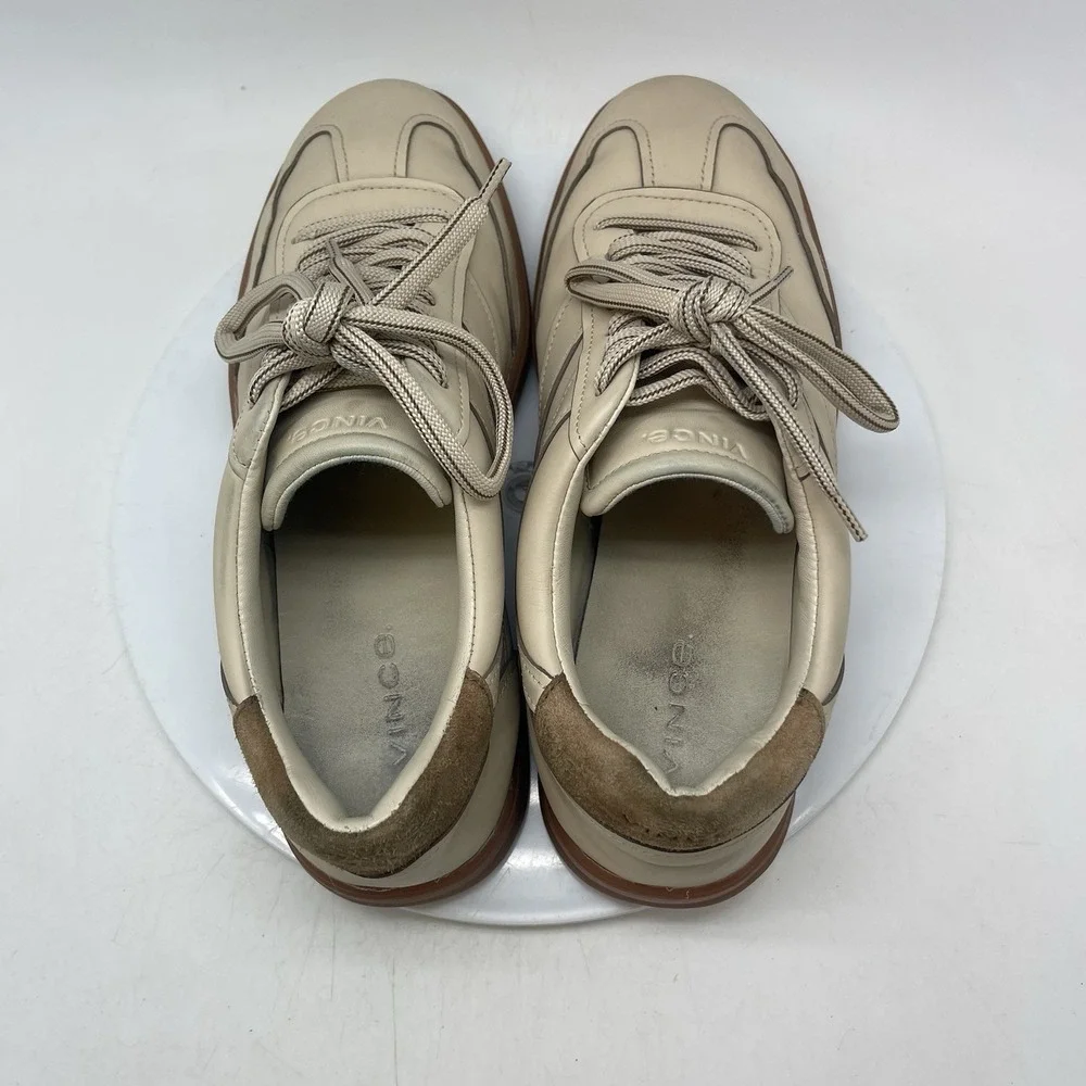 Vince‎ Oasis Shoes Mens 10 Tan Leather Low Top Casual Preppy Low Top Sneakers